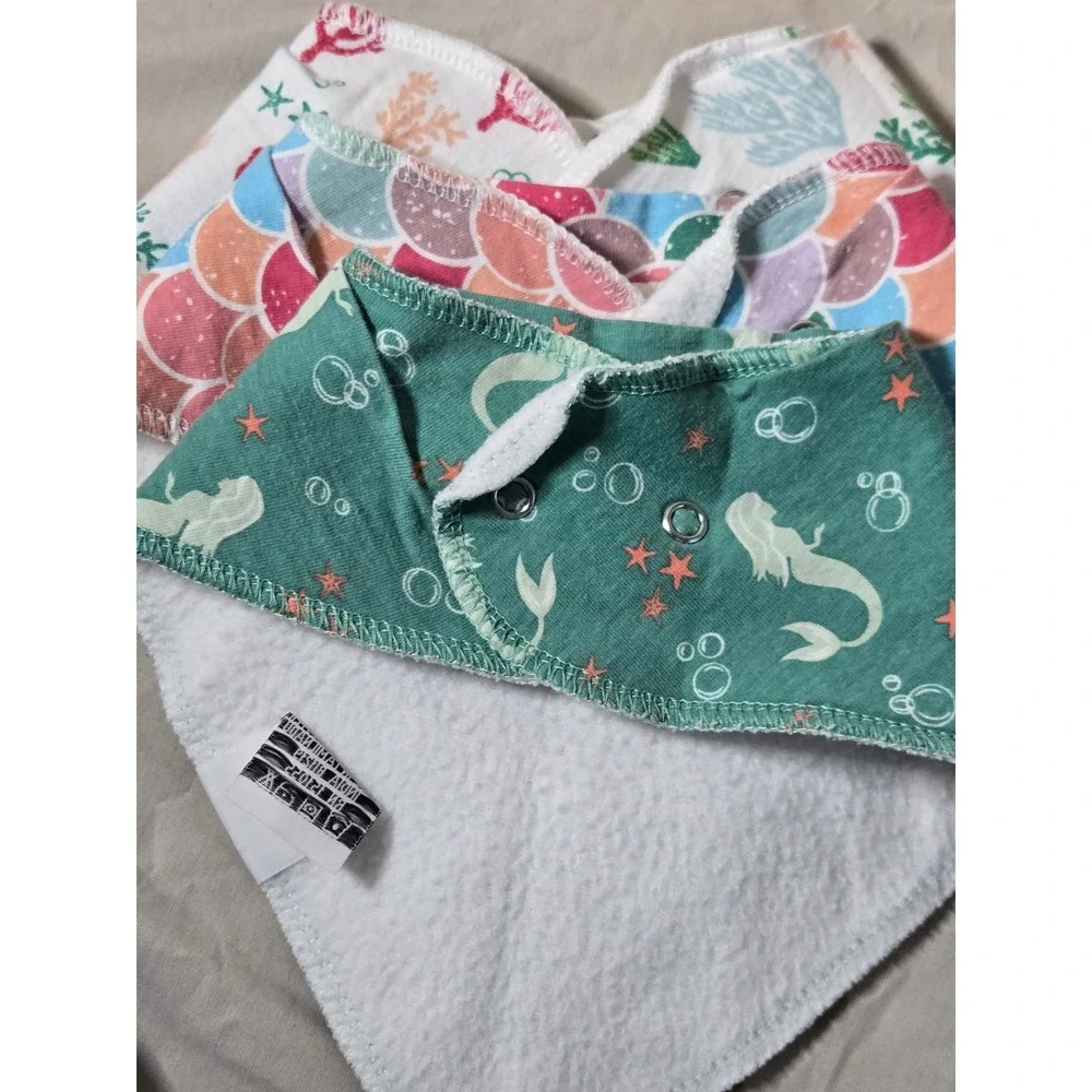 Copper Pearl Bandana Baby Bibs Mermaid Coral‎ Scales Set of 3 Snaps